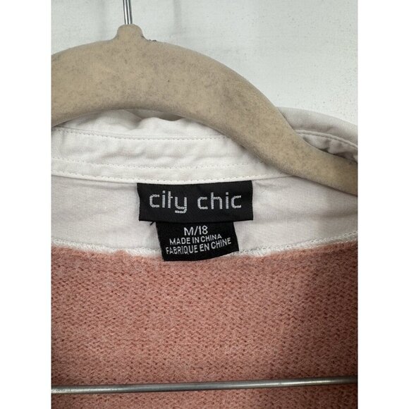 City Chic Contrast Collared Sweater Women Plus Size 18 Pink White College Preppy - Picture 4 of 12